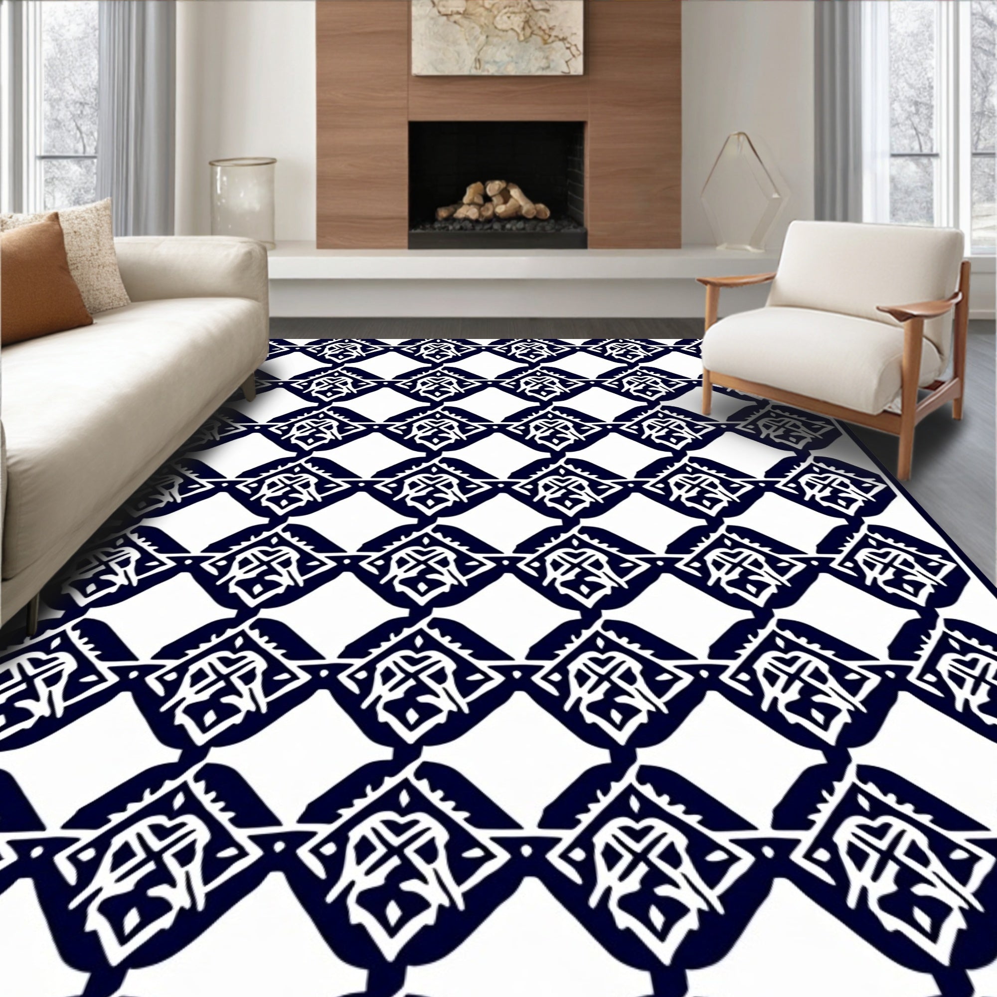 Bold Indigo Diamond Medallion Pattern Rug