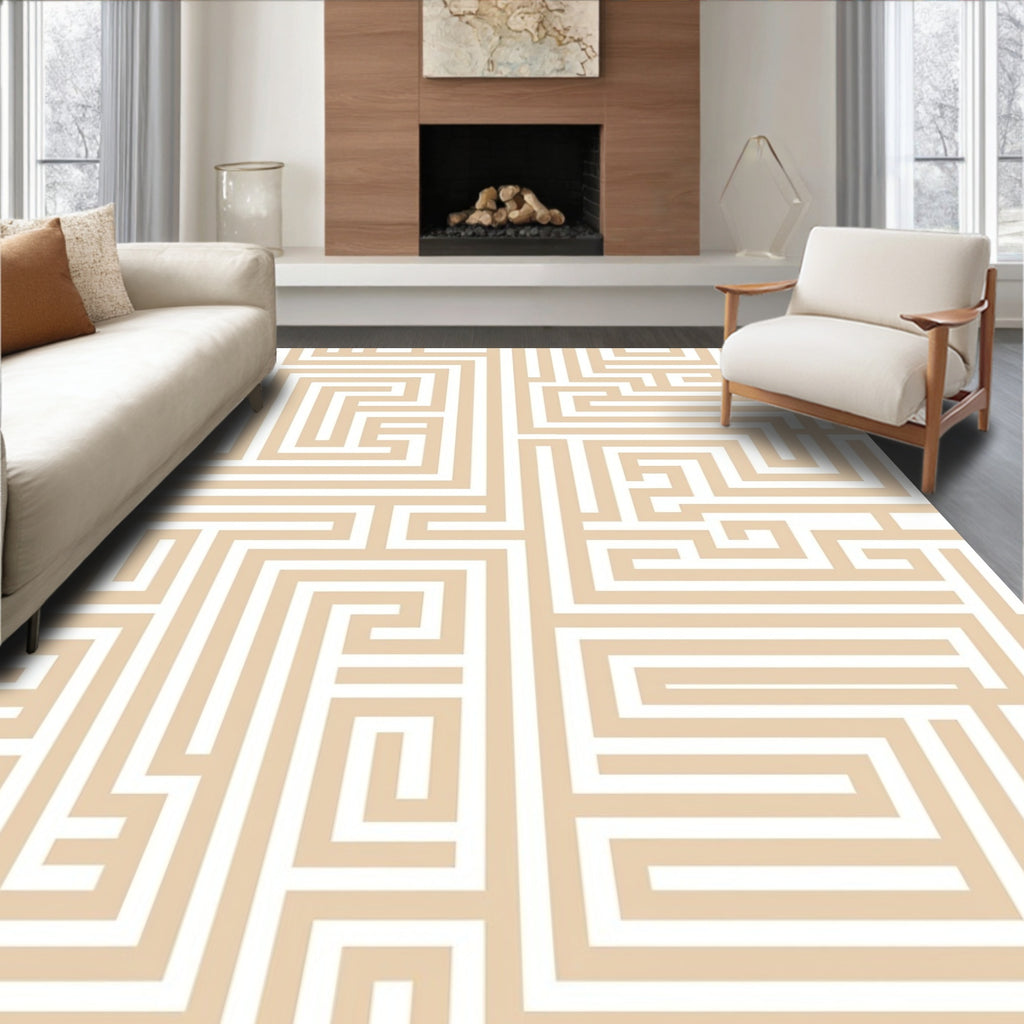 Sophisticated Tan Maze Pattern Rug