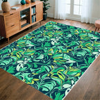 Emerald Green Lush Floral Pattern Rug