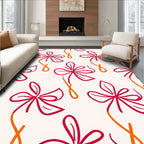 Red Orange Bloom Line Art Rug
