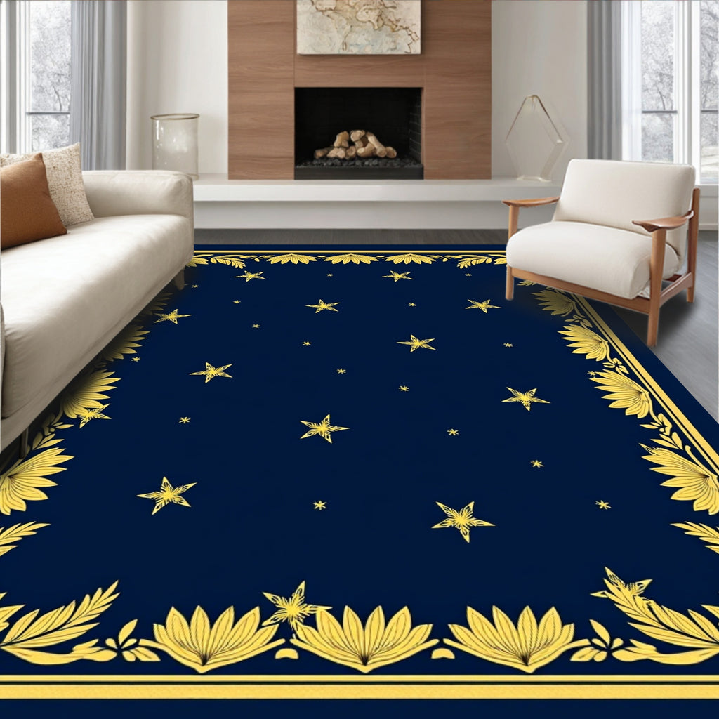 Golden Floral Border Starry Night Rug