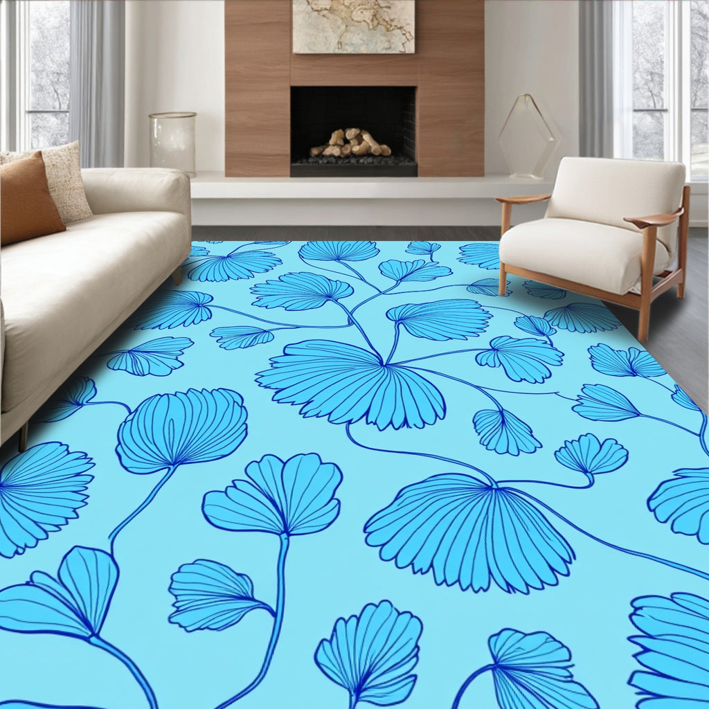 Blue Leafy Vine Pattern Rug