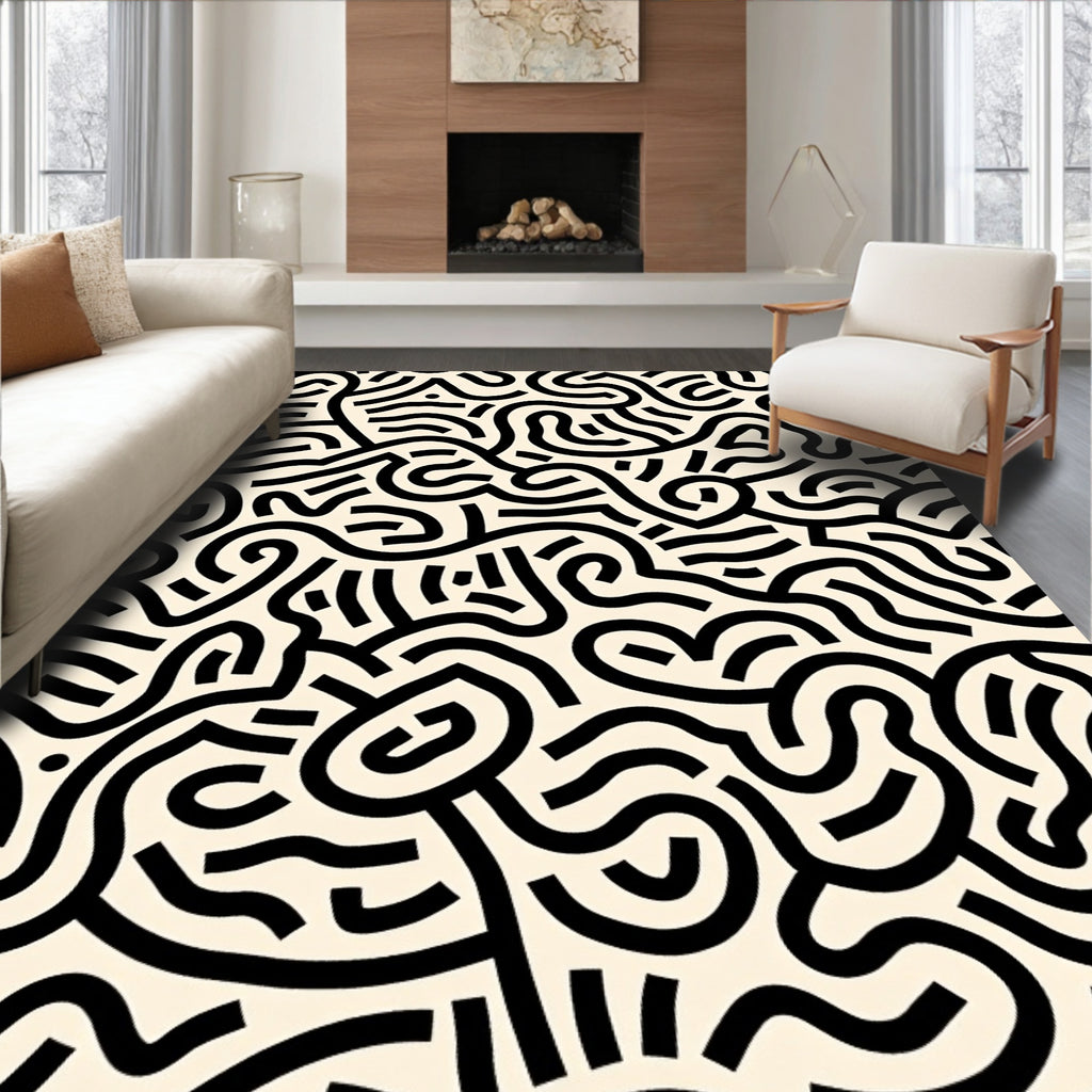 Bold Abstract Labyrinth Line Pattern Rug