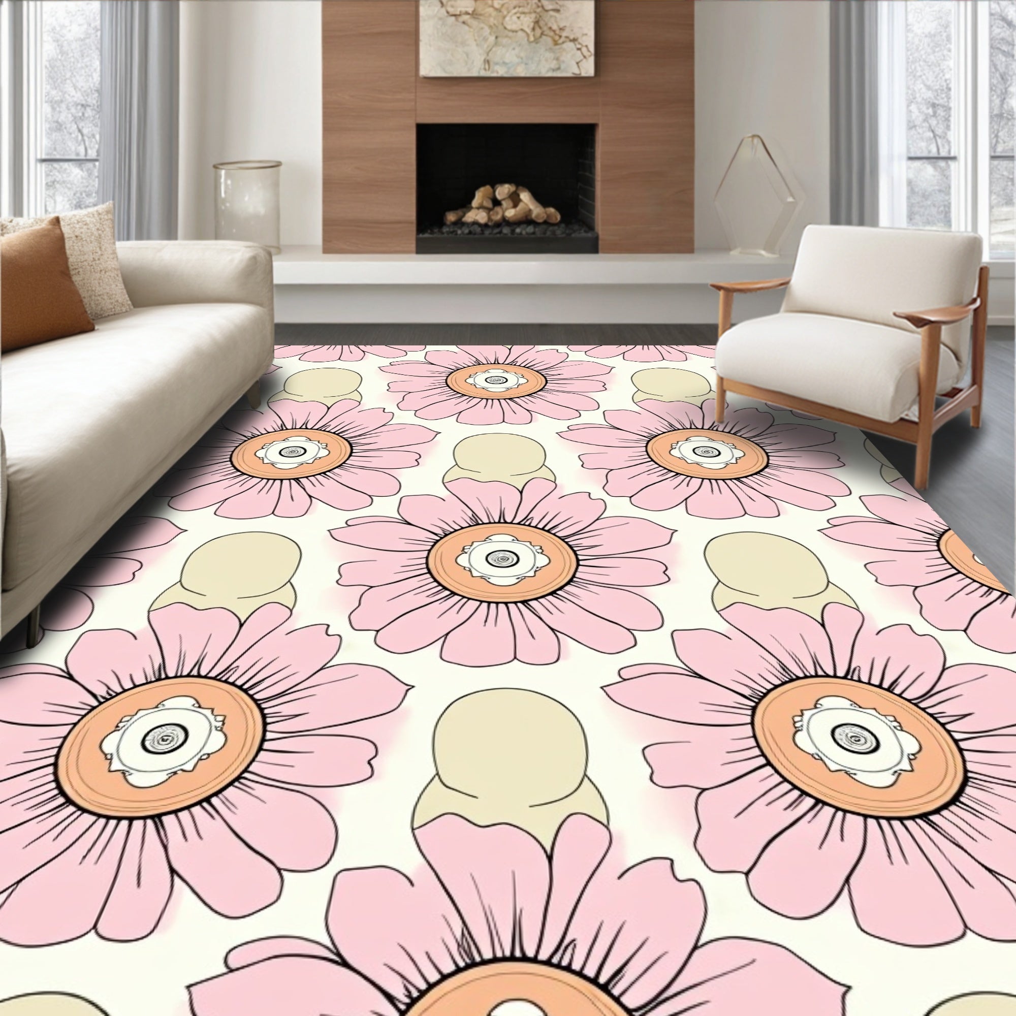 Retro Pink Flower Pattern Design Rug