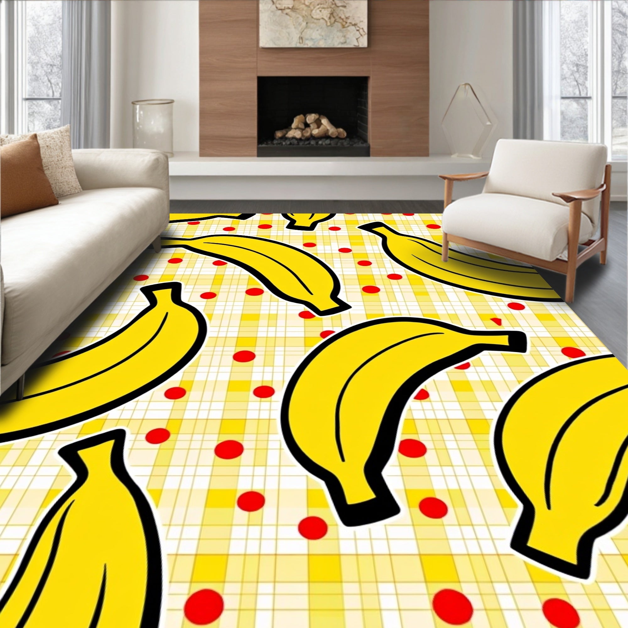 Yellow Gingham Banana Pattern Rug