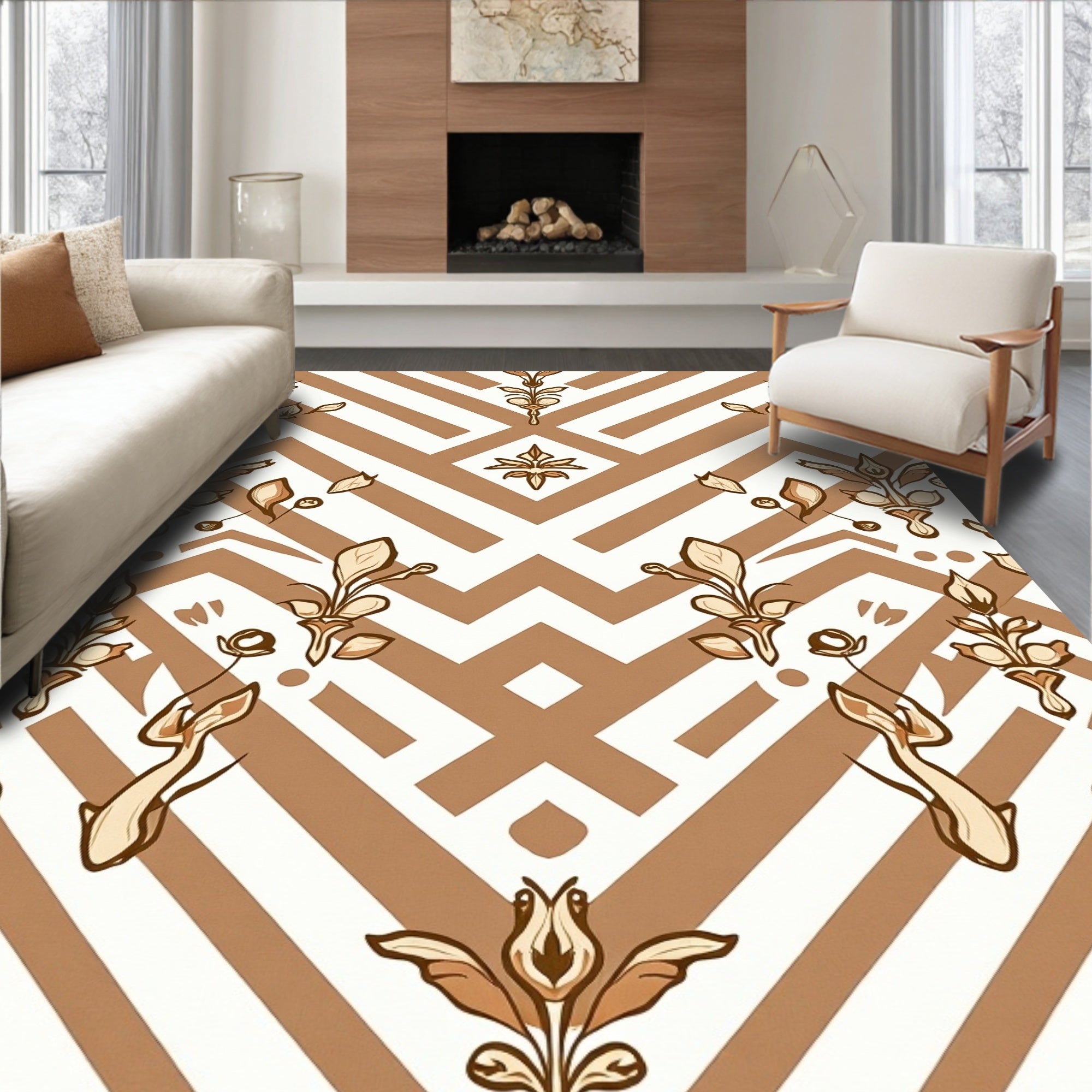 Baroque Floral Geometric Brown Pattern Rug