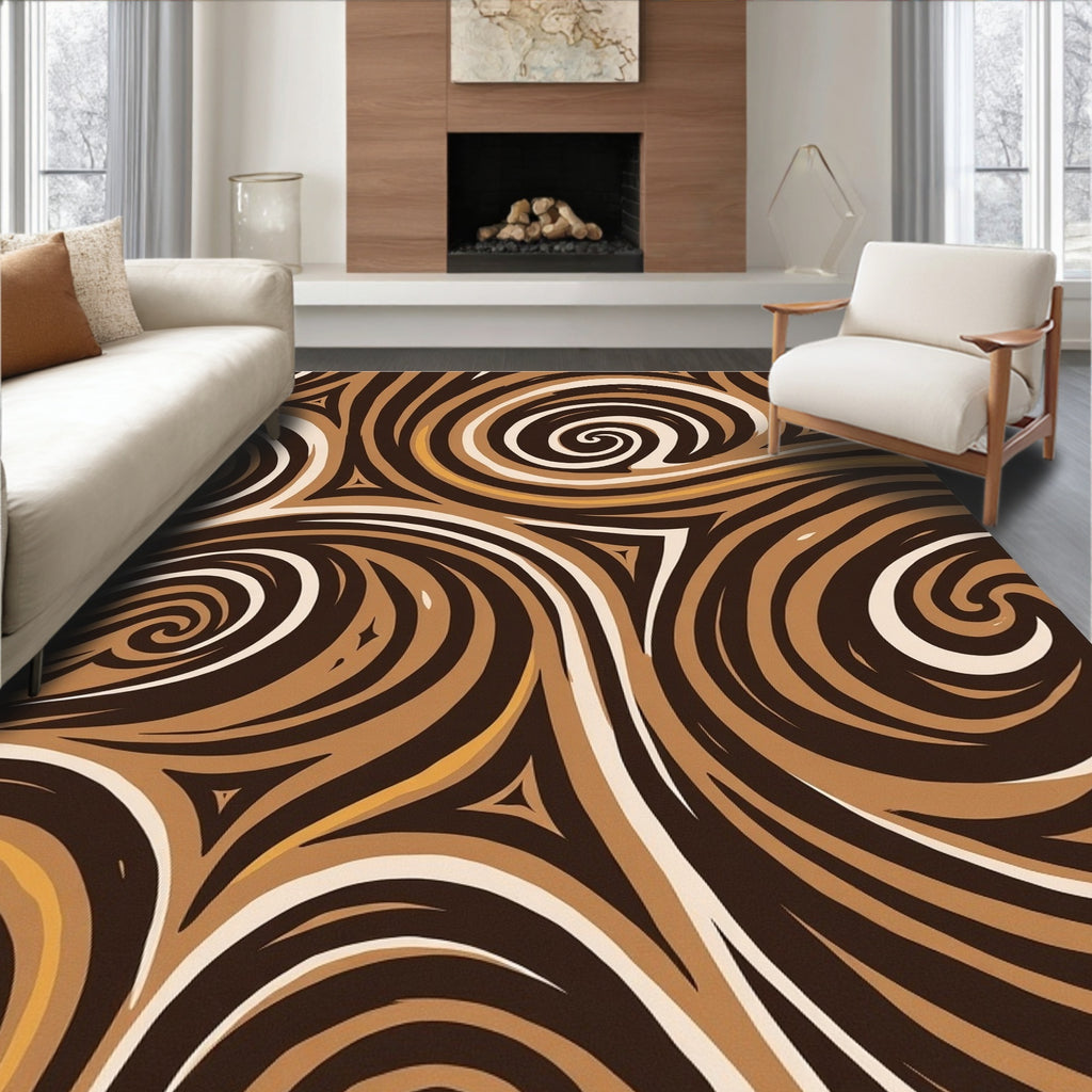 Dark Brown Swirl Abstract Pattern Rug