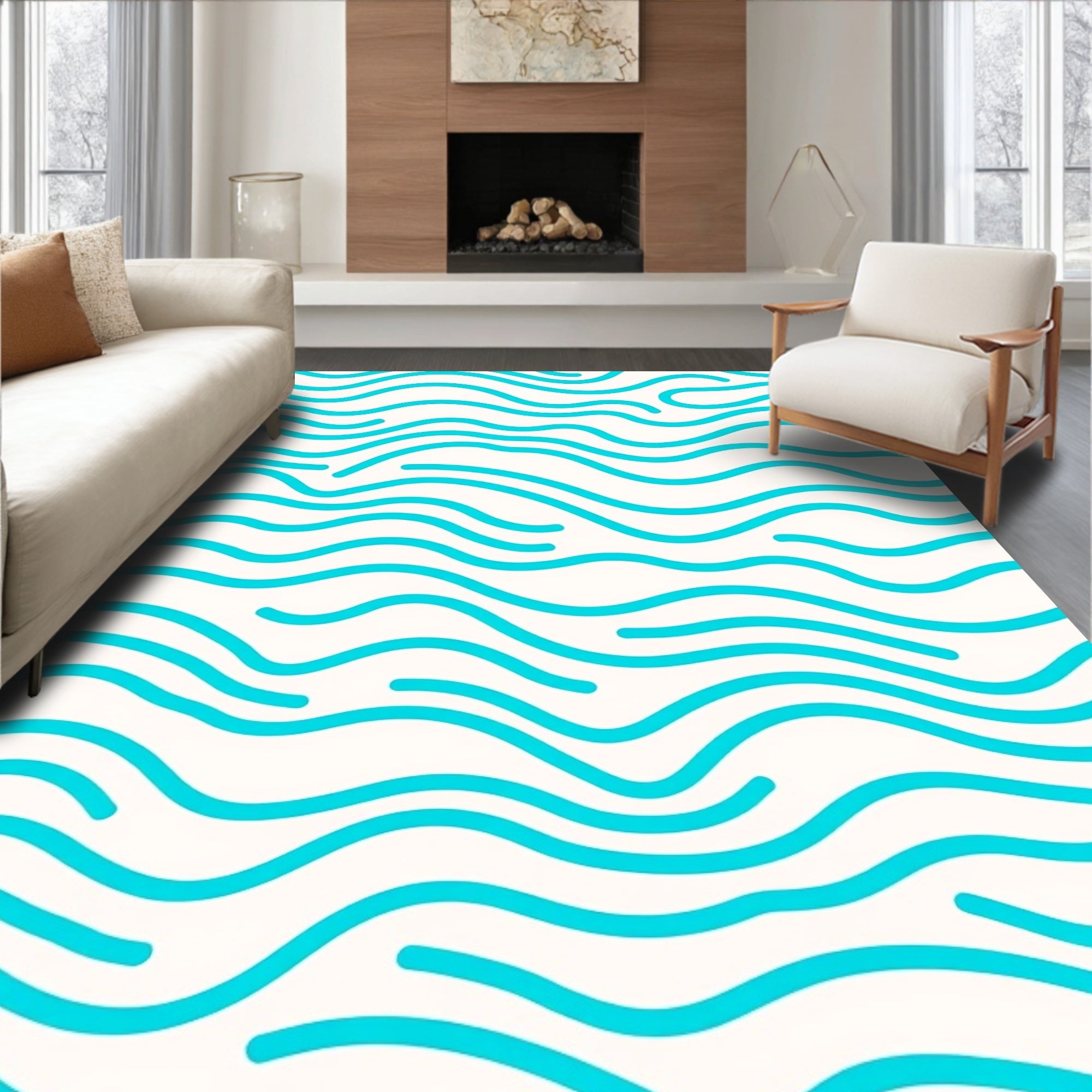 Aqua Wavy Abstract Pattern Rug