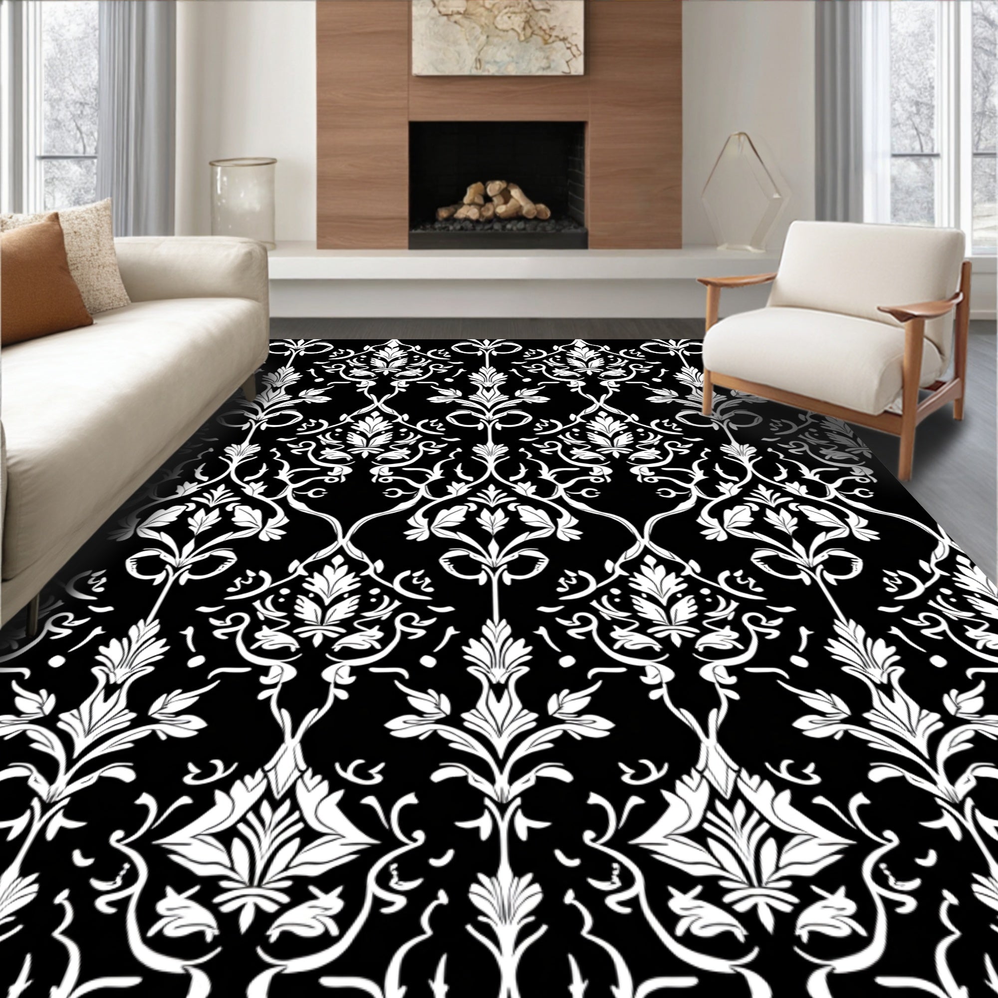 Classic Damask Floral Pattern Rug