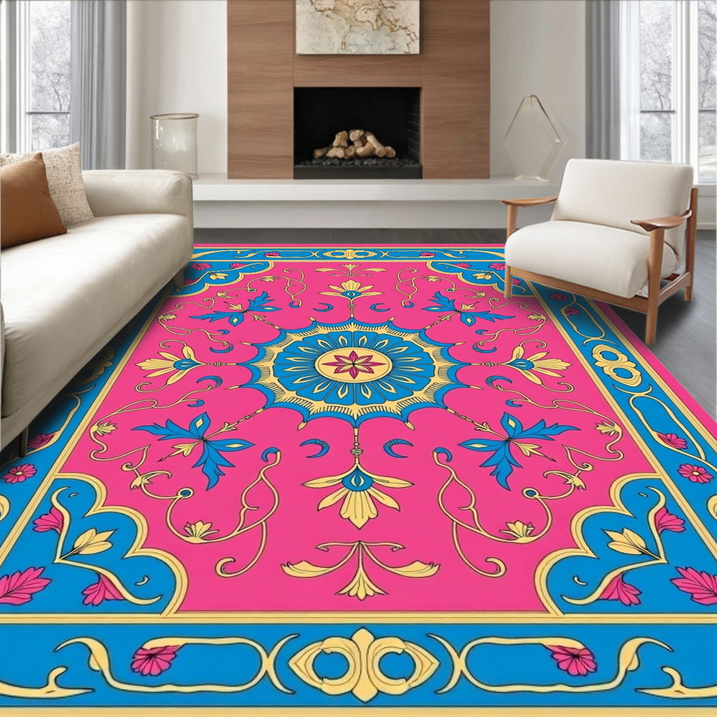 Vibrant Floral Scroll Mandala Rug