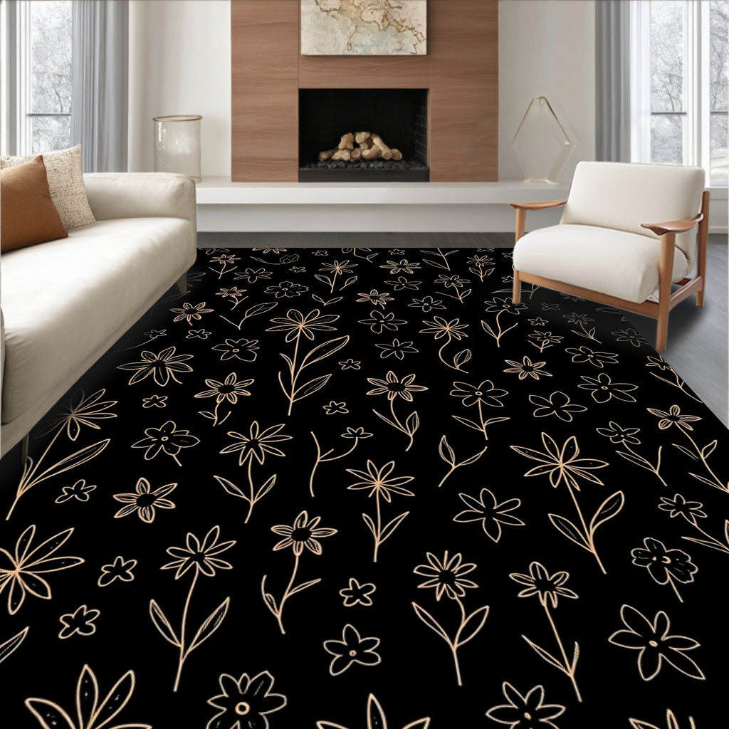 Delicate Floral Sketch Pattern Rug