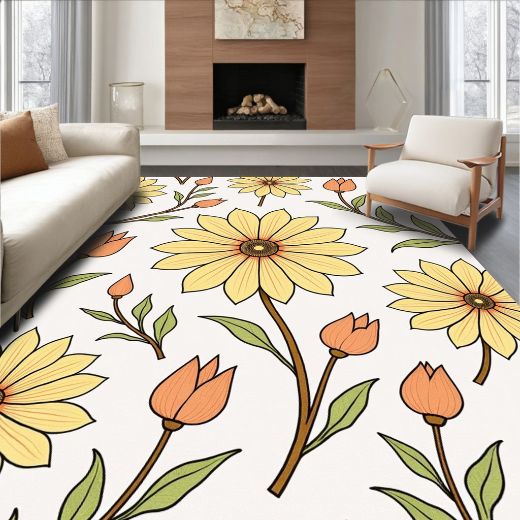 Yellow Daisy Floral Pattern Design Rug