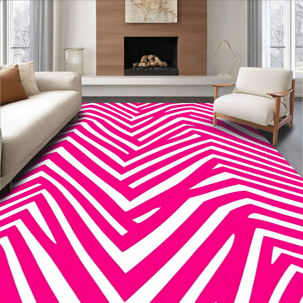 Bold Pink Zebra Stripe Pattern Rug