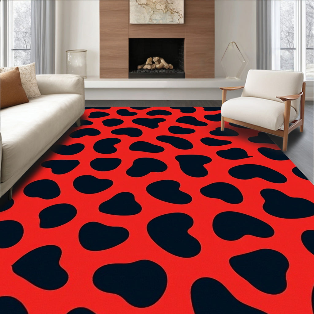 Red With 2 Hearts Pattern Rug