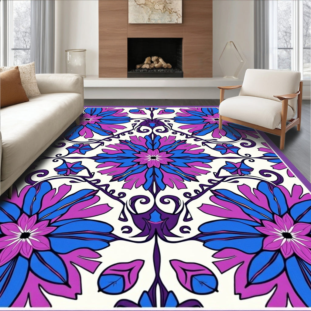Vibrant Floral Patterned Swirl Design Rug