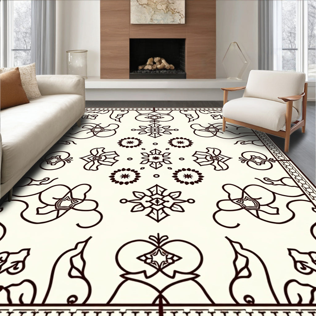 Classic Floral Motif Outline Rug