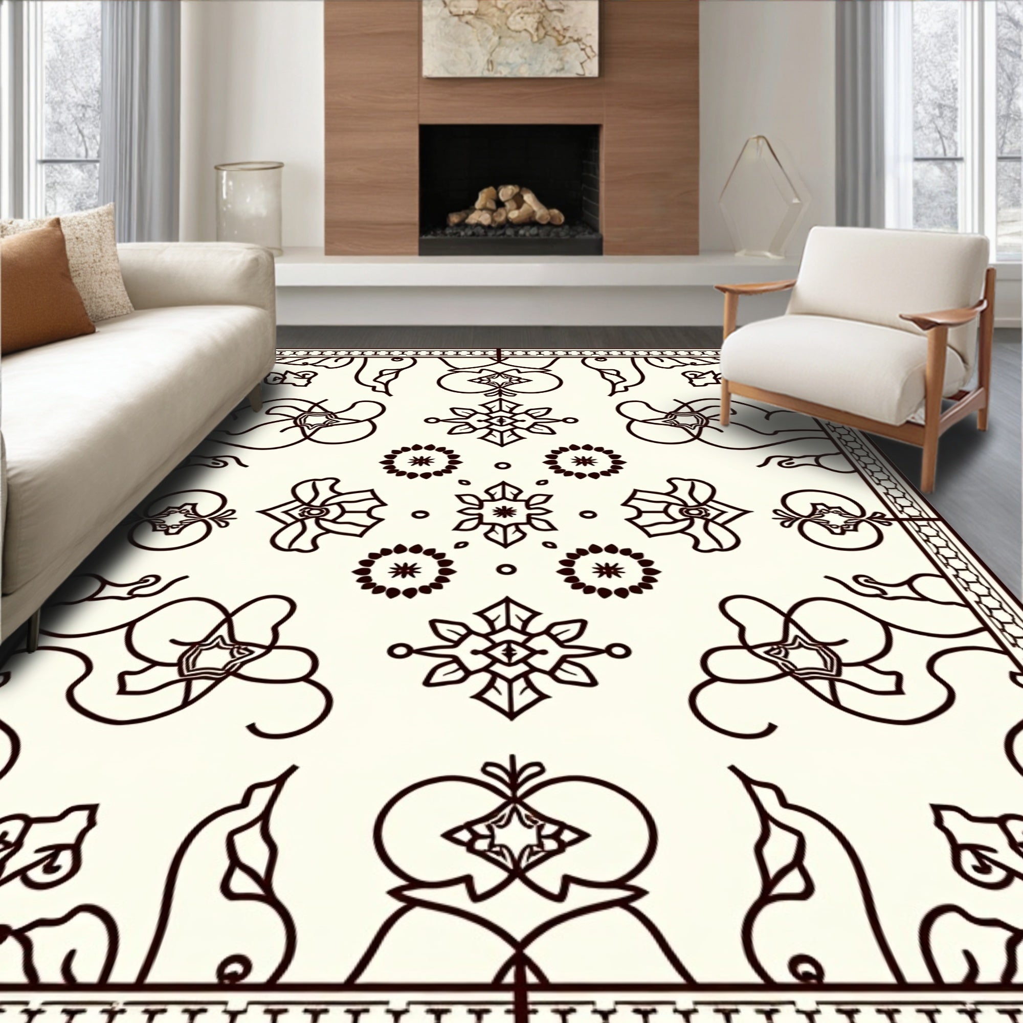 Classic Floral Motif Outline Rug