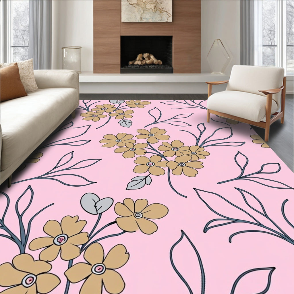 Blush Pink Floral Branch Design Rug