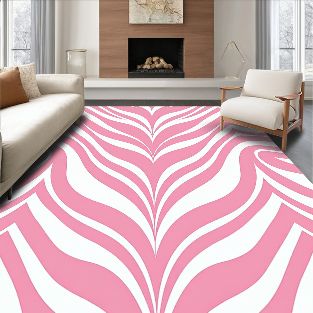 Pink White Abstract Swirl Pattern Rug