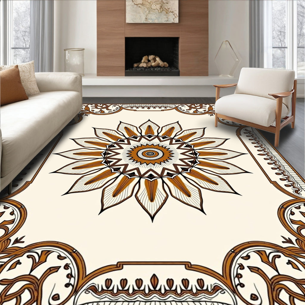 Intricate Floral Sunburst Mandala Design Rug
