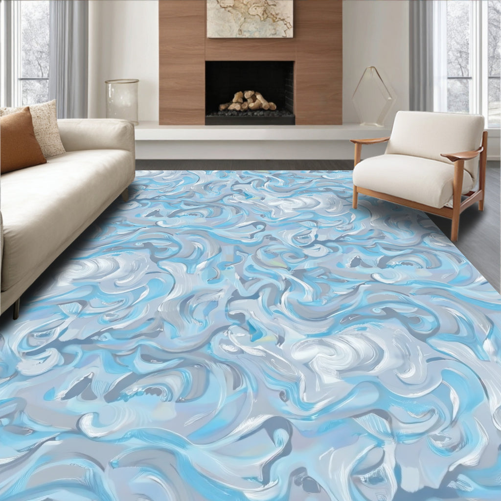 Artistic Blue Swirls Pattern Rug