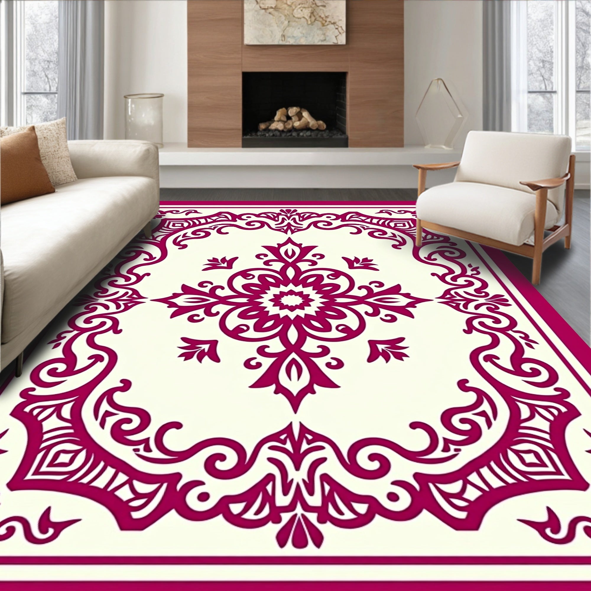 Elegant Crimson Floral Medallion Rug