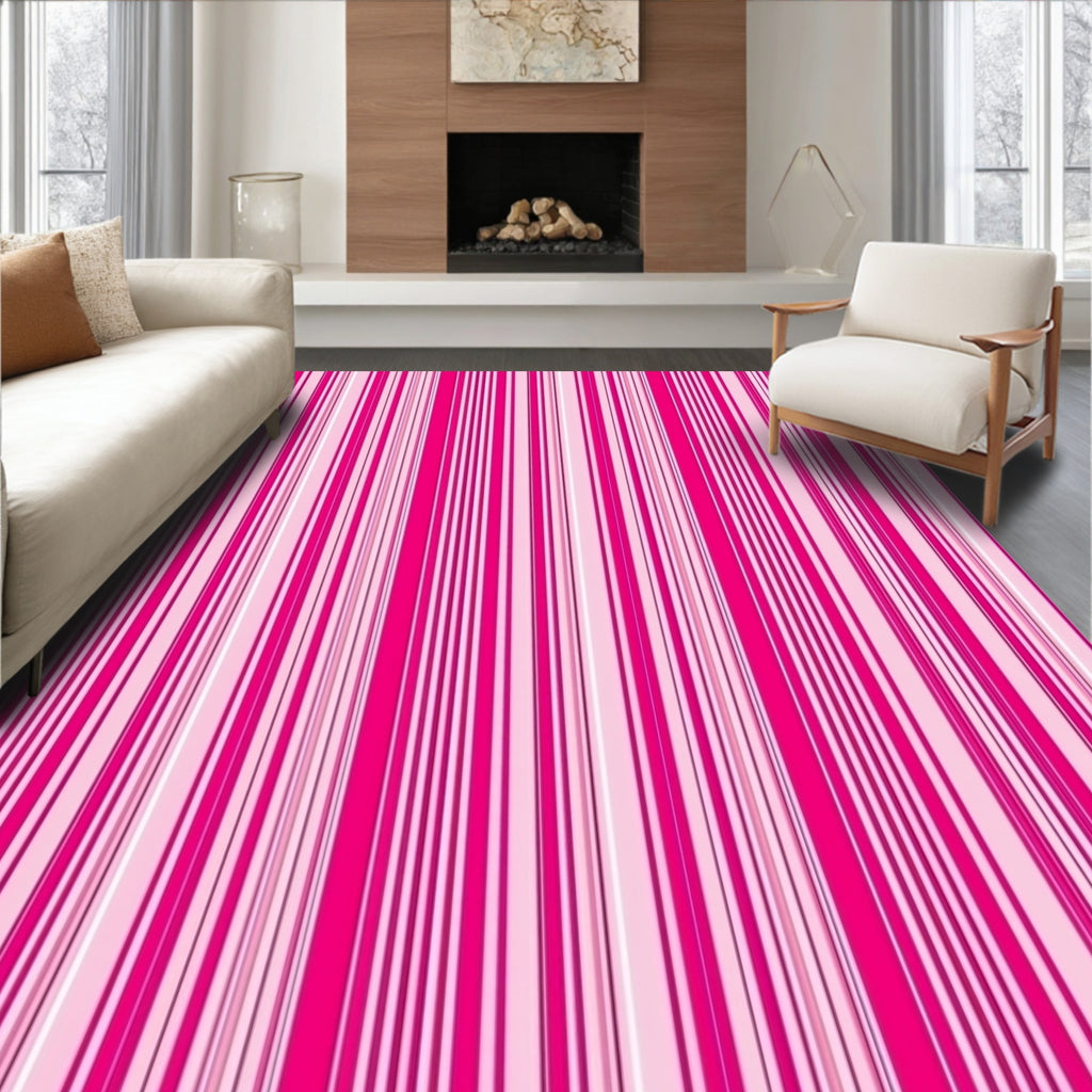 Bright Pink Vertical Stripe Pattern Rug