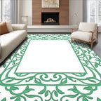 Elegant Green Vine Scroll Border Rug
