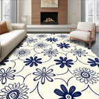 Dark Blue Floral Outline Pattern Rug