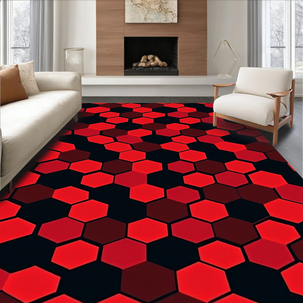 Red Hexagonal Pattern Design Rug