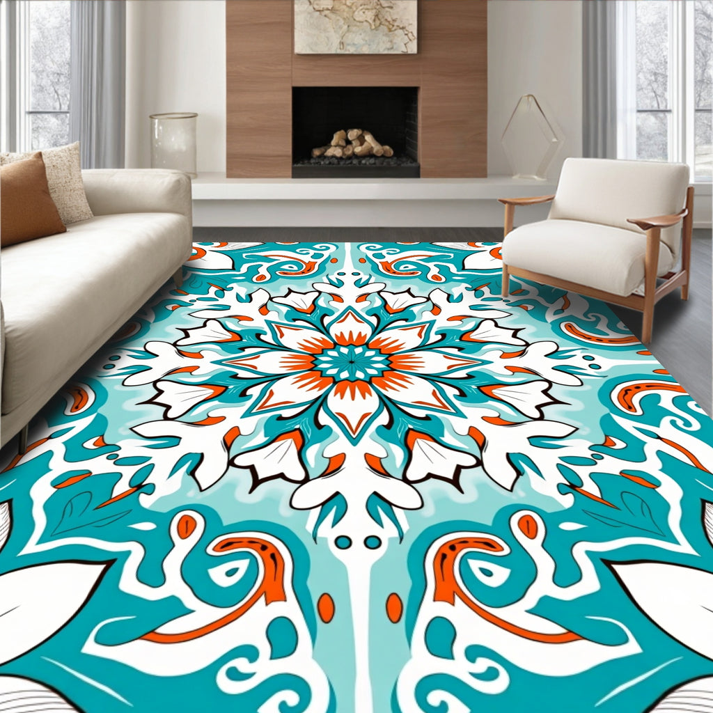 Mandala Floral Pattern With Teal Accents Rug