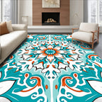 Mandala Floral Pattern With Teal Accents Rug