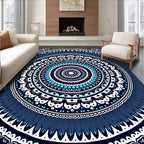 Intricate Blue Geometric Mandala Design Rug