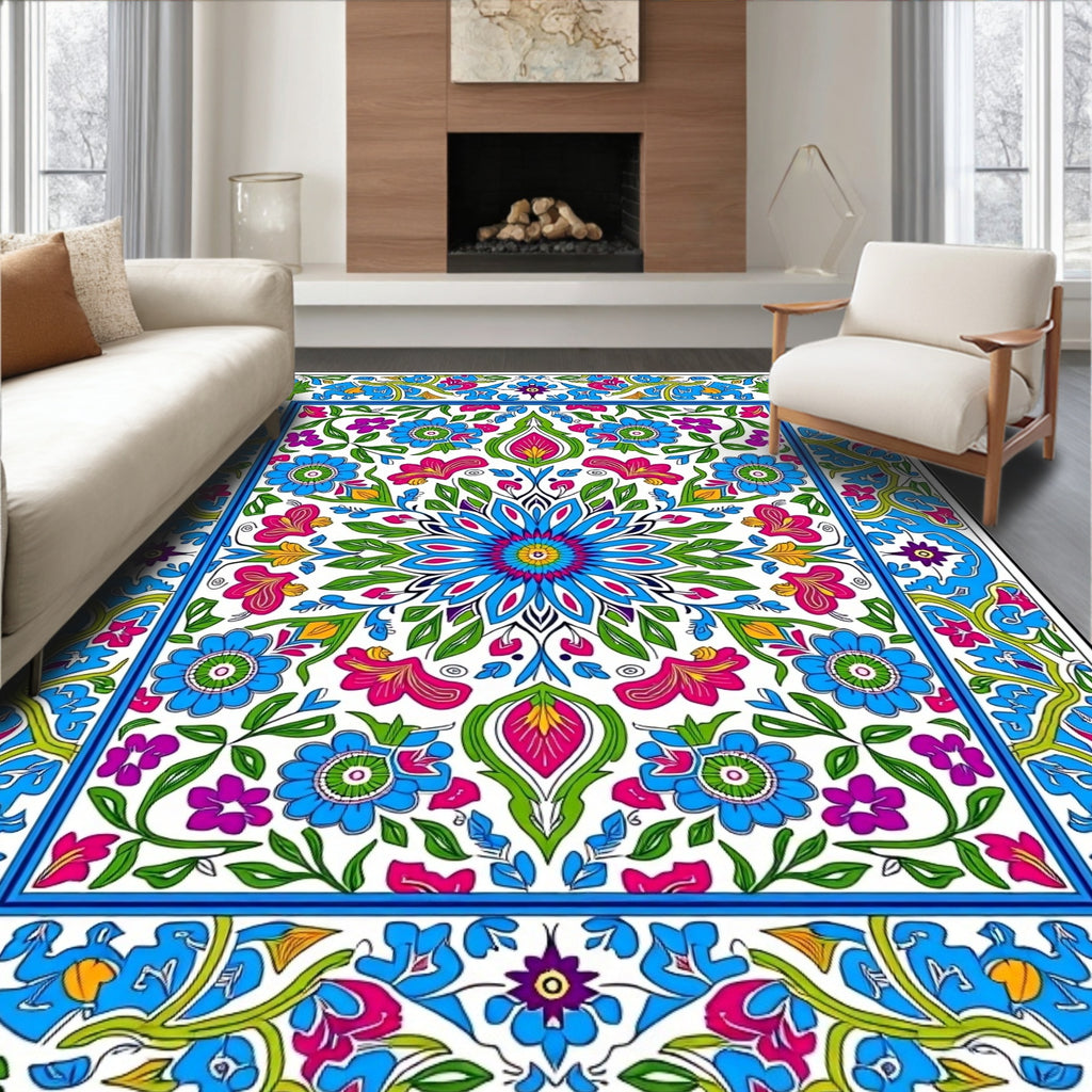 Vibrant Floral Mandala Pattern Design Rug