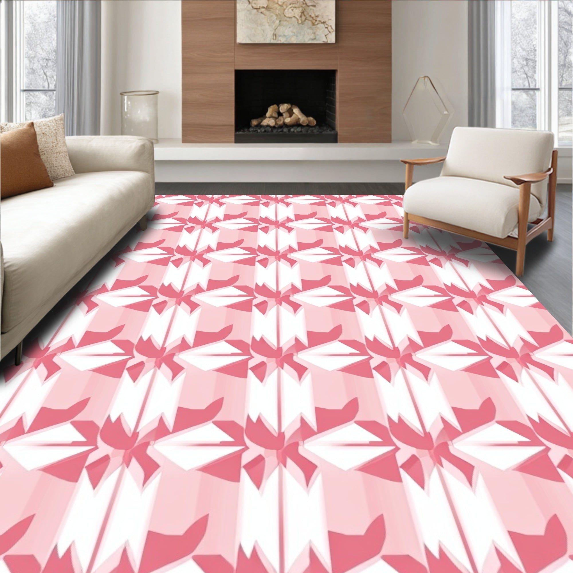 Pink Petal Geometric Pattern Rug