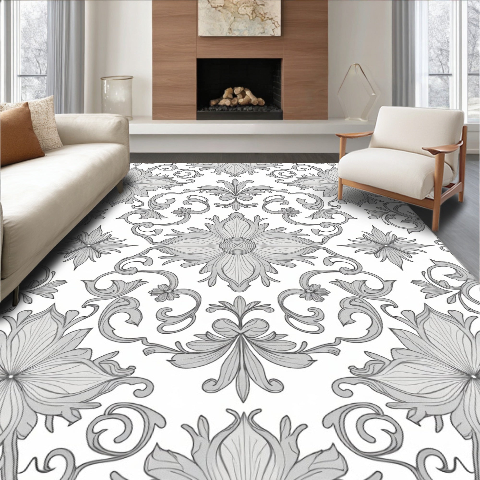 Classic Floral Scroll Intricate Pattern Rug