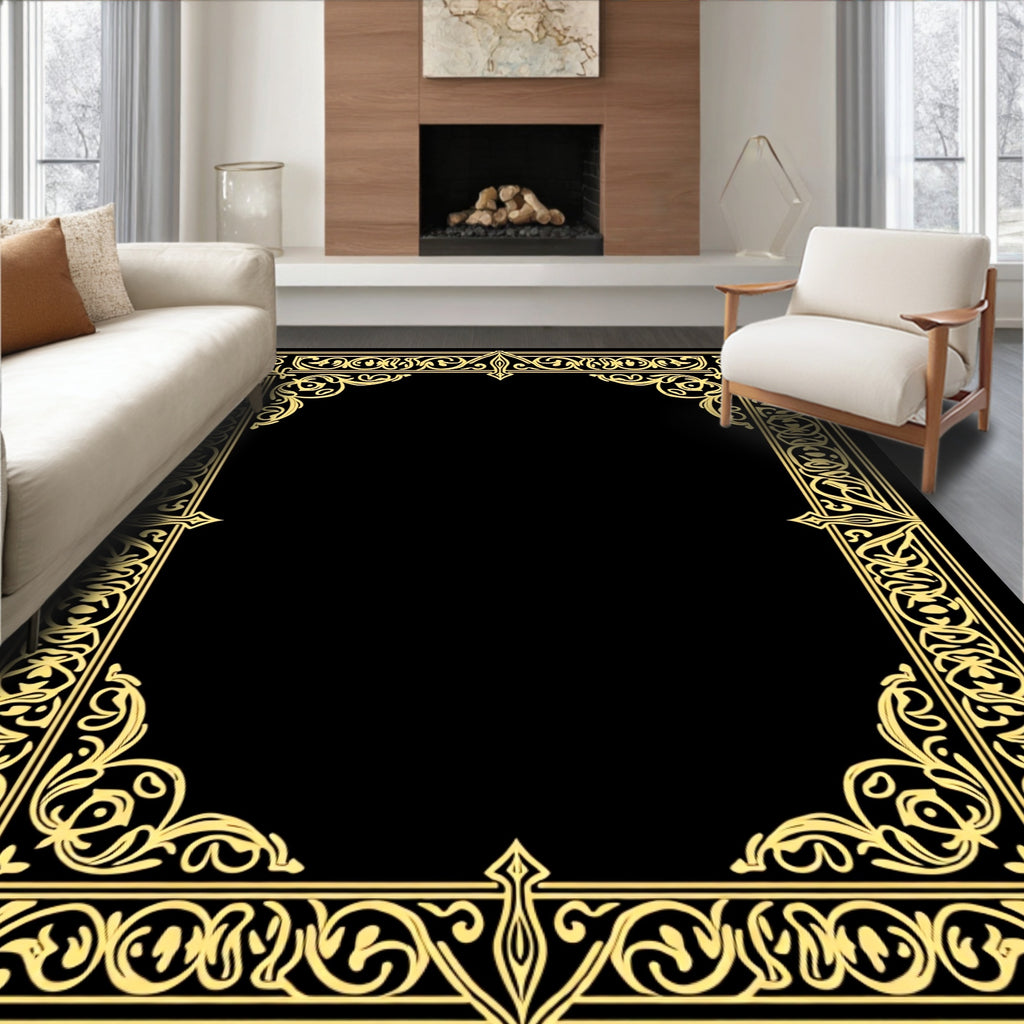 Gold Floral Interlace Decorative Border Rug