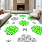 Vibrant Green Snowflake Mandala Art Rug