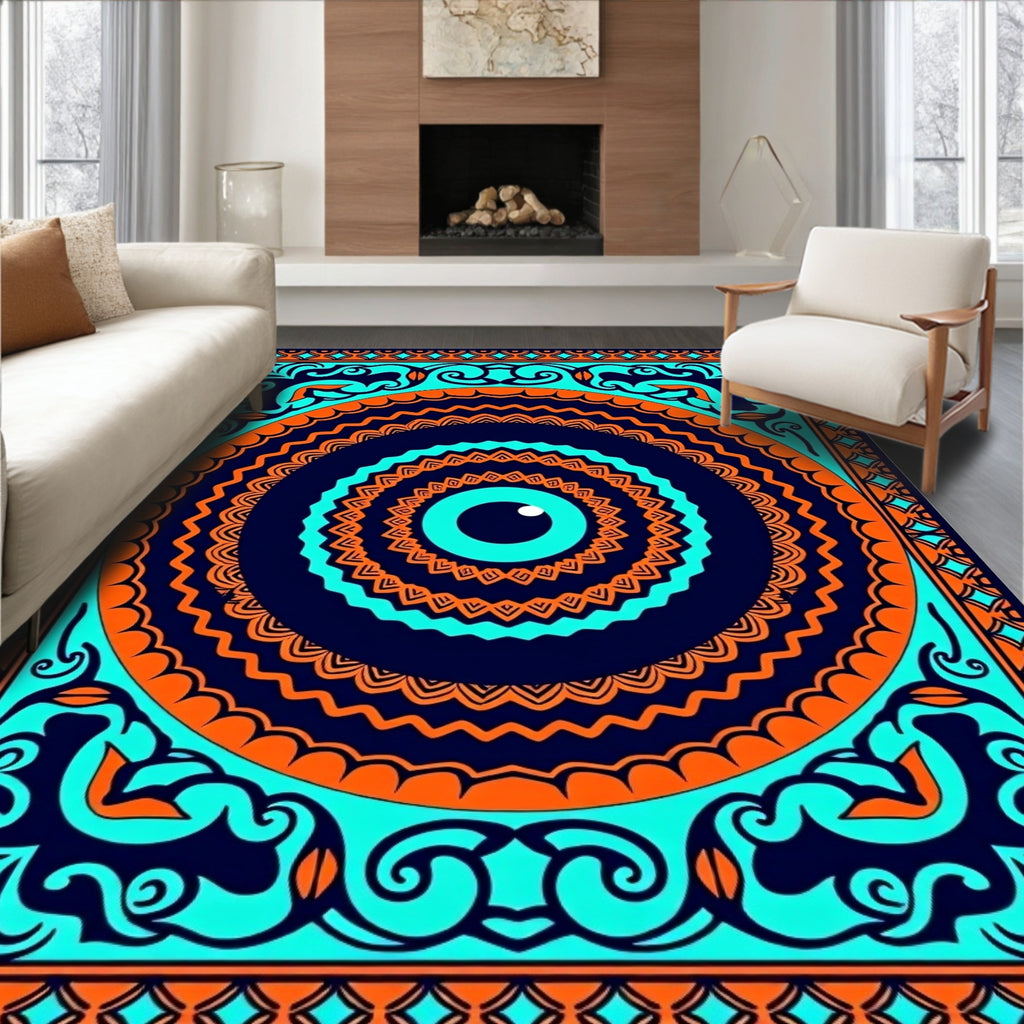 Vibrant Geometric Eye Mandala Pattern Rug