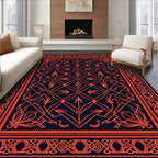 Intricate Orange Floral Geometric Design Rug
