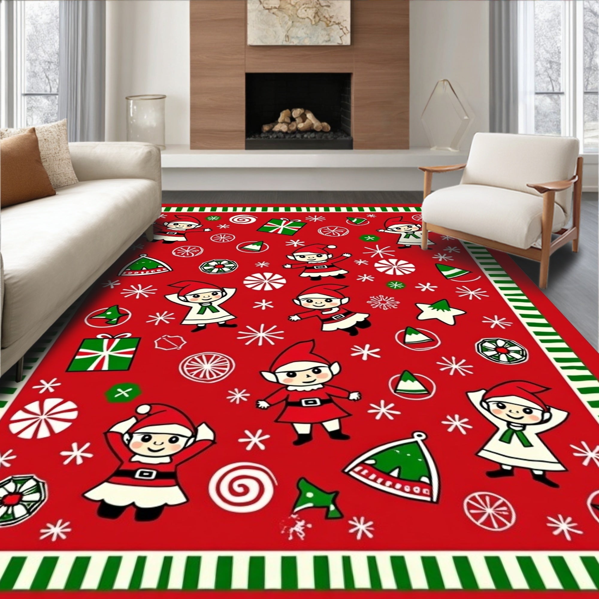 Whimsical Elves Festive Holiday Christmas Rug