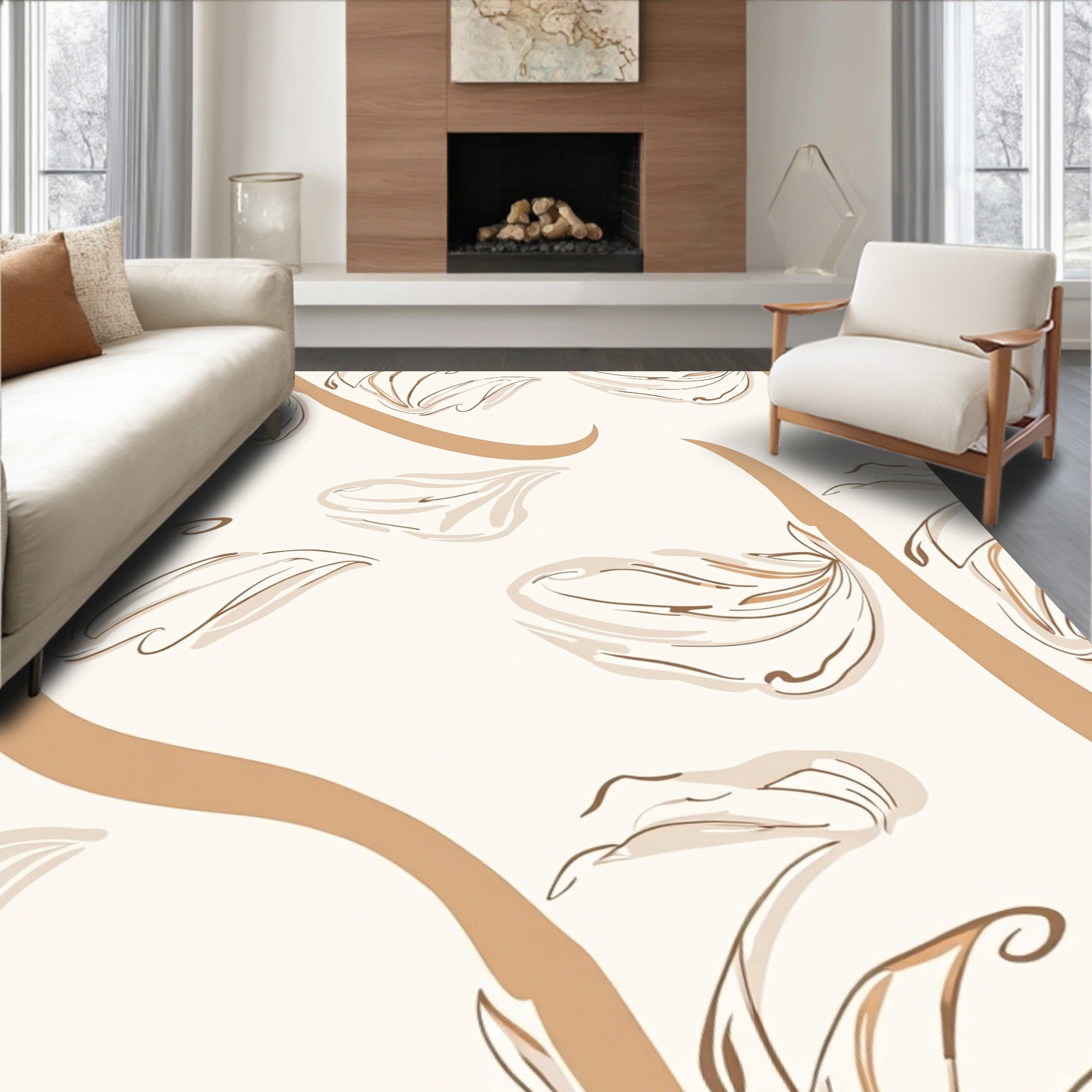 Floral Sketch Swirl Pattern Rug