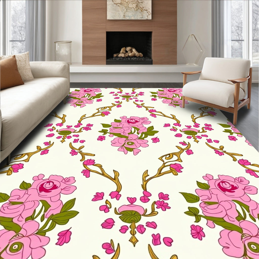 Pink Floral Vine Pattern Design Rug