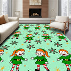 Festive green elf stars repeat motif Rug