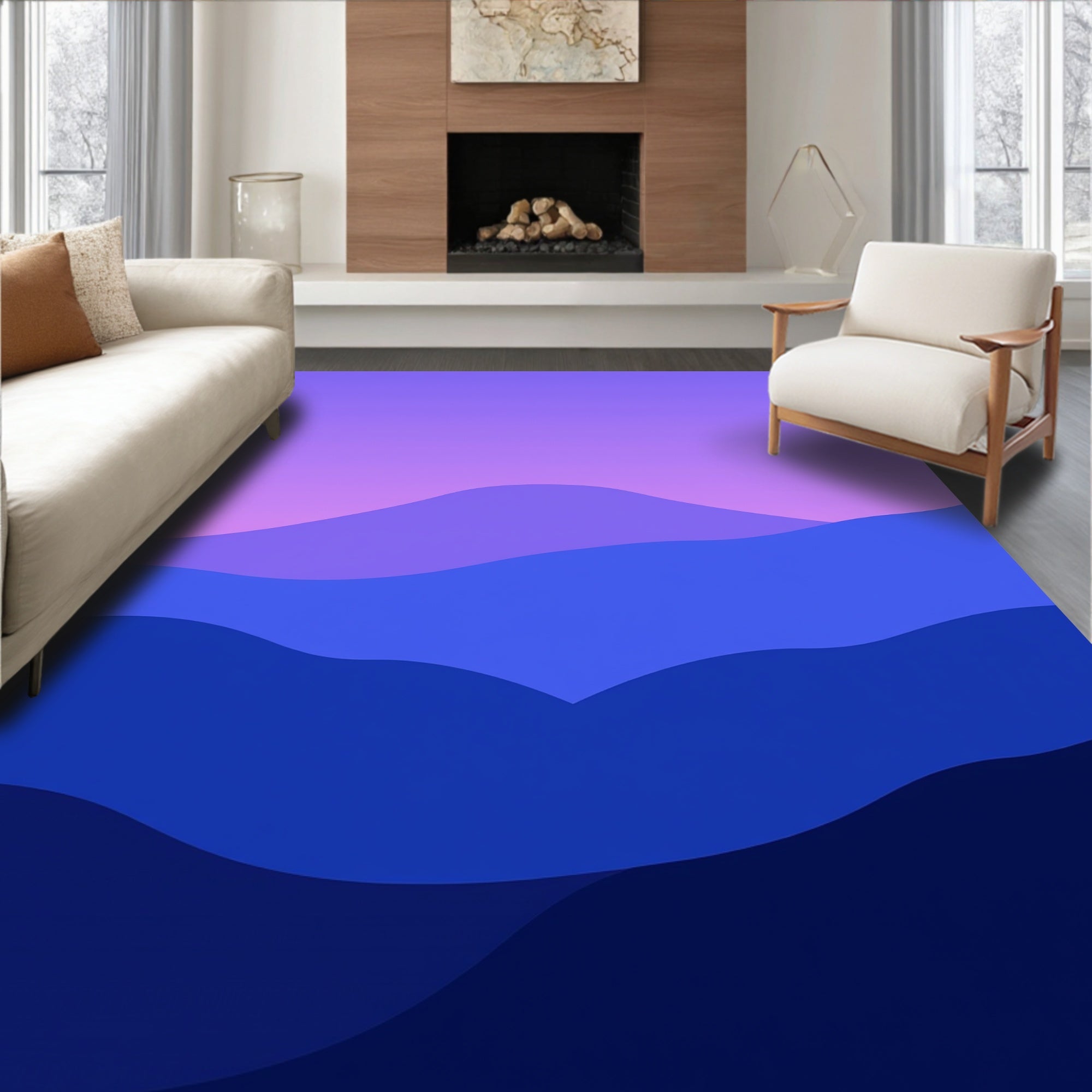 Layered Mountain Gradient Abstract Rug