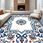 Ornate Blue Red Floral Mandala Rug