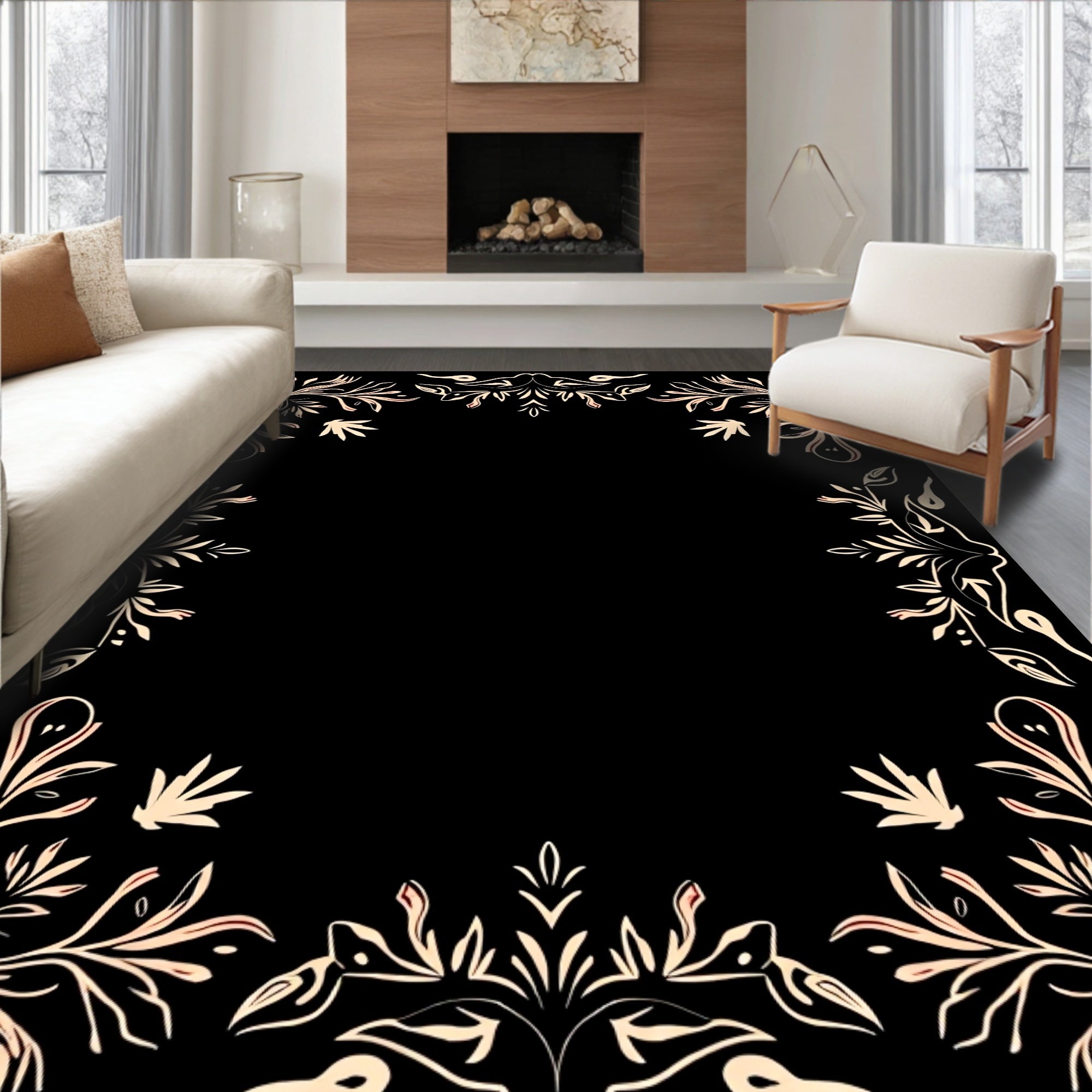 Ornate Floral Border Design Rug