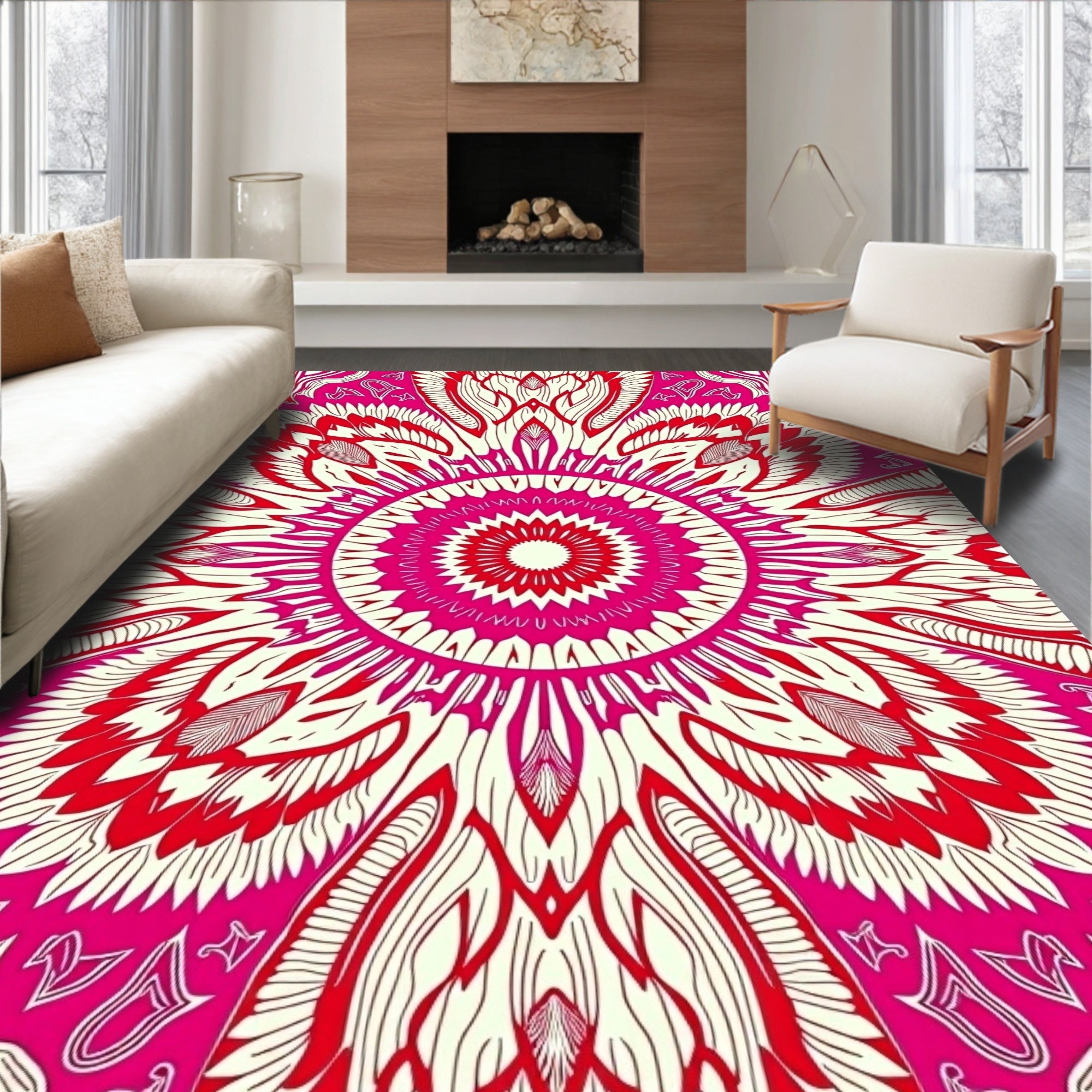 Vibrant Geometric Floral Mandala Design Rug