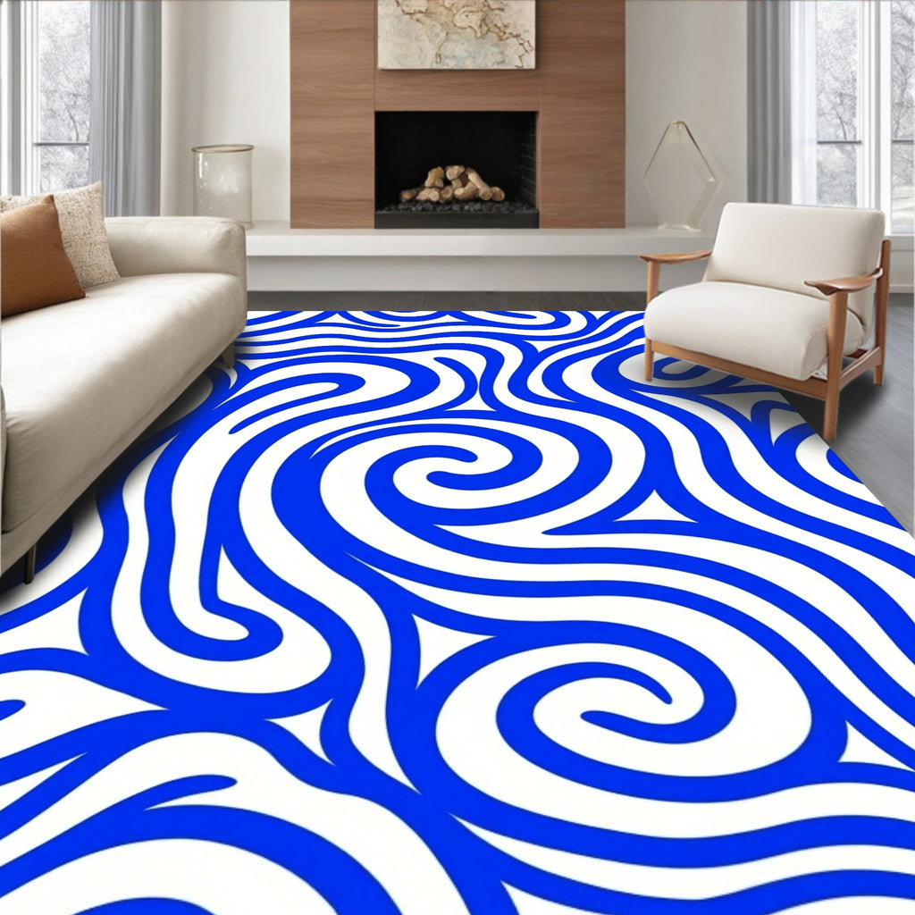 Classic Blue Swirl Abstract Pattern Rug