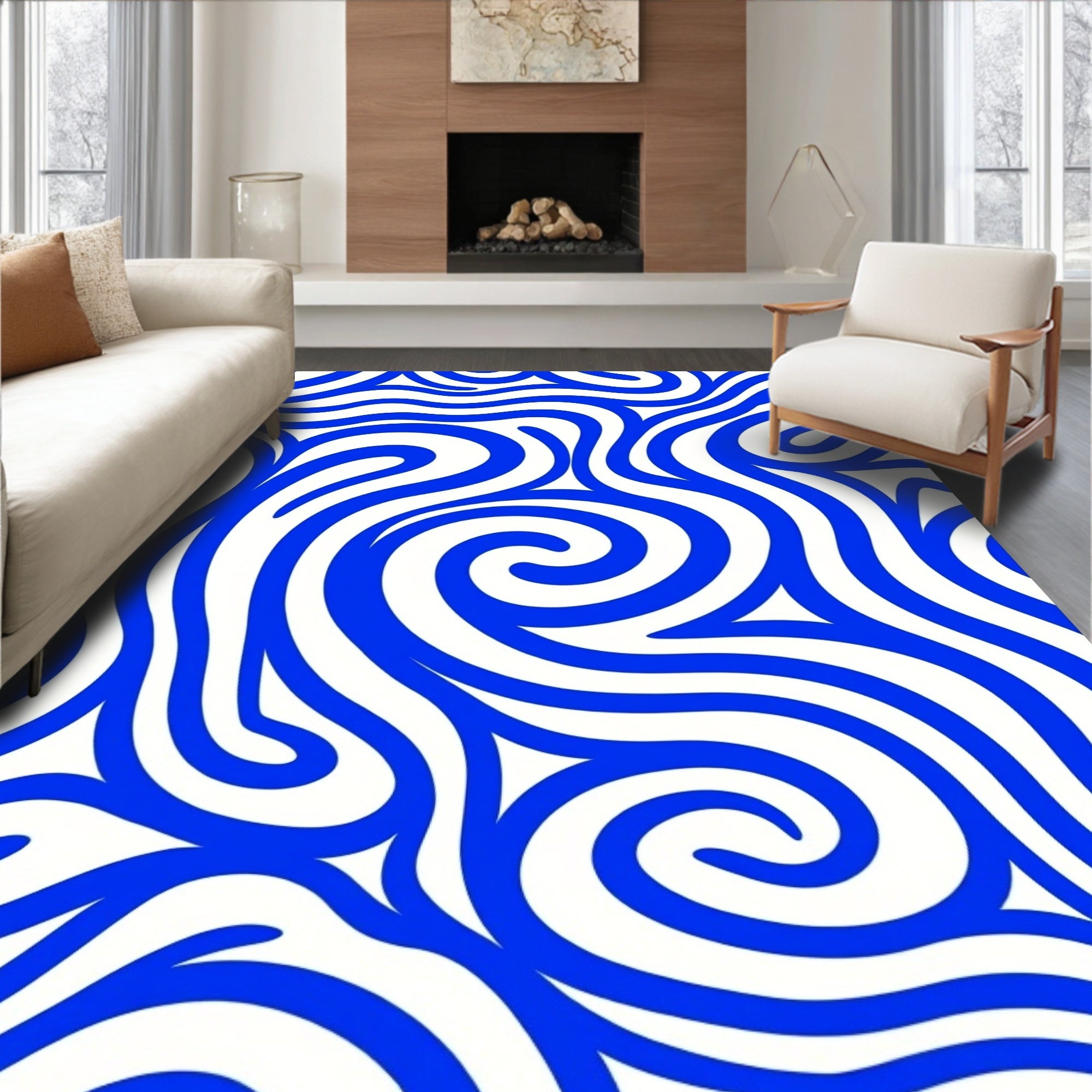 Classic Blue Swirl Abstract Pattern Rug